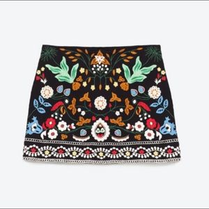 Black Skirt with Floral Embroidery